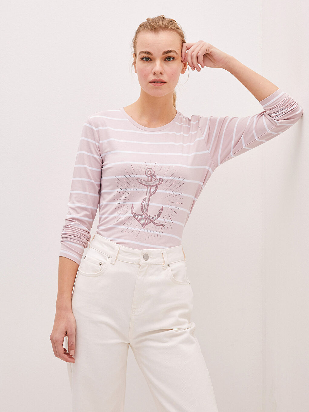 Crew Neck Printed Long Sleeve Women's T-Shirt