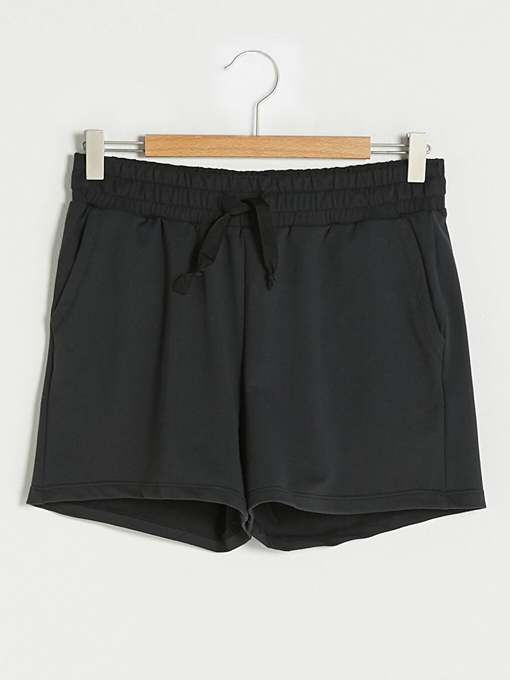 Siyah Kadın Beli Lastikli Düz Spor Şort-5