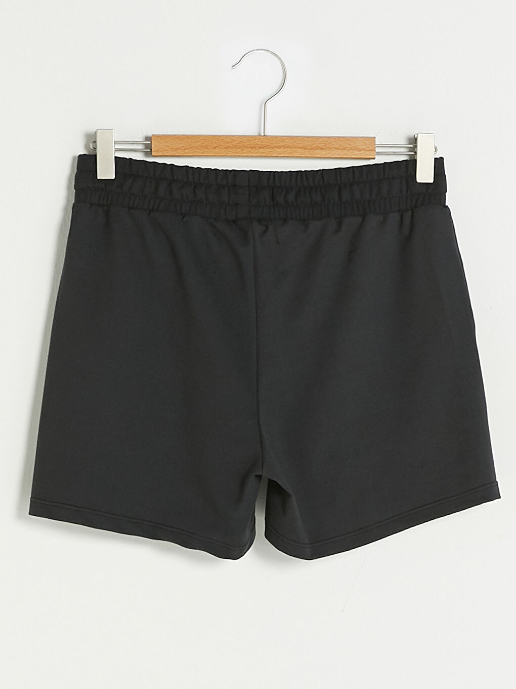 Siyah Kadın Beli Lastikli Düz Spor Şort-6