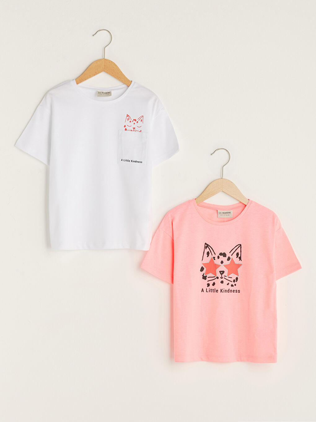 Crew Neck Printed Short Sleeve Girls' T-Shirt 2 Pack