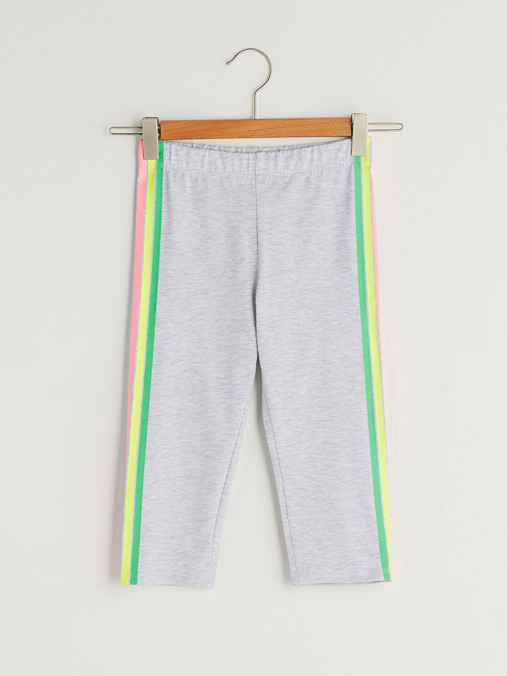 Girl's 3/4 Length Leggings with Elastic Waist and Colorful Stripes on the Sides