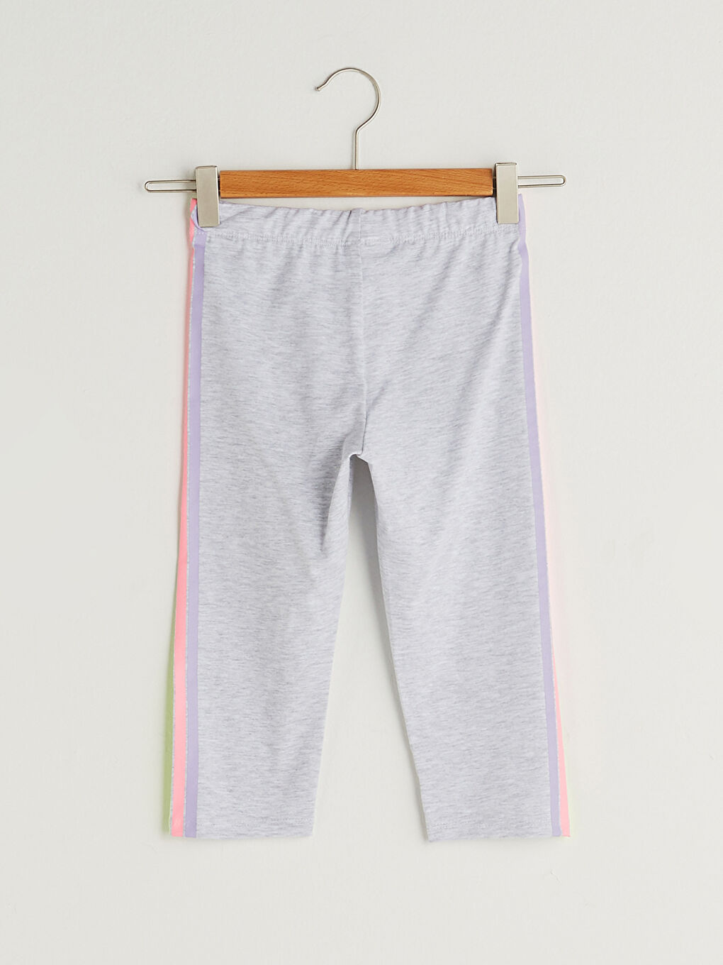 Girl's 3/4 Length Leggings with Elastic Waist and Colorful Stripes on the Sides-1