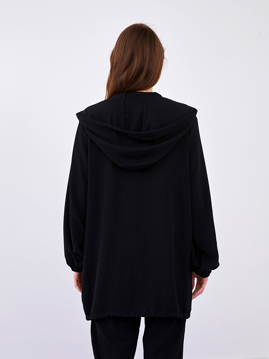 Crepe Fabric Long Sleeve Hooded Collar Women Tunic-1