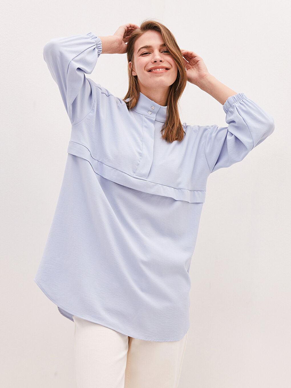 Funnel Neck Plain Long Sleeve Women's Tunic-6