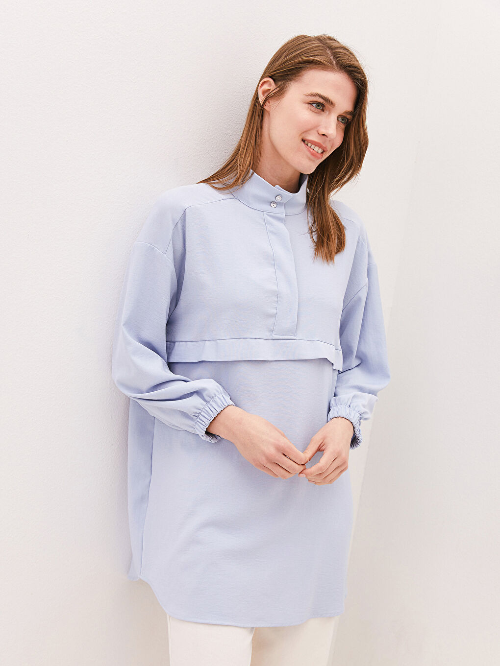 Funnel Neck Plain Long Sleeve Women's Tunic-7