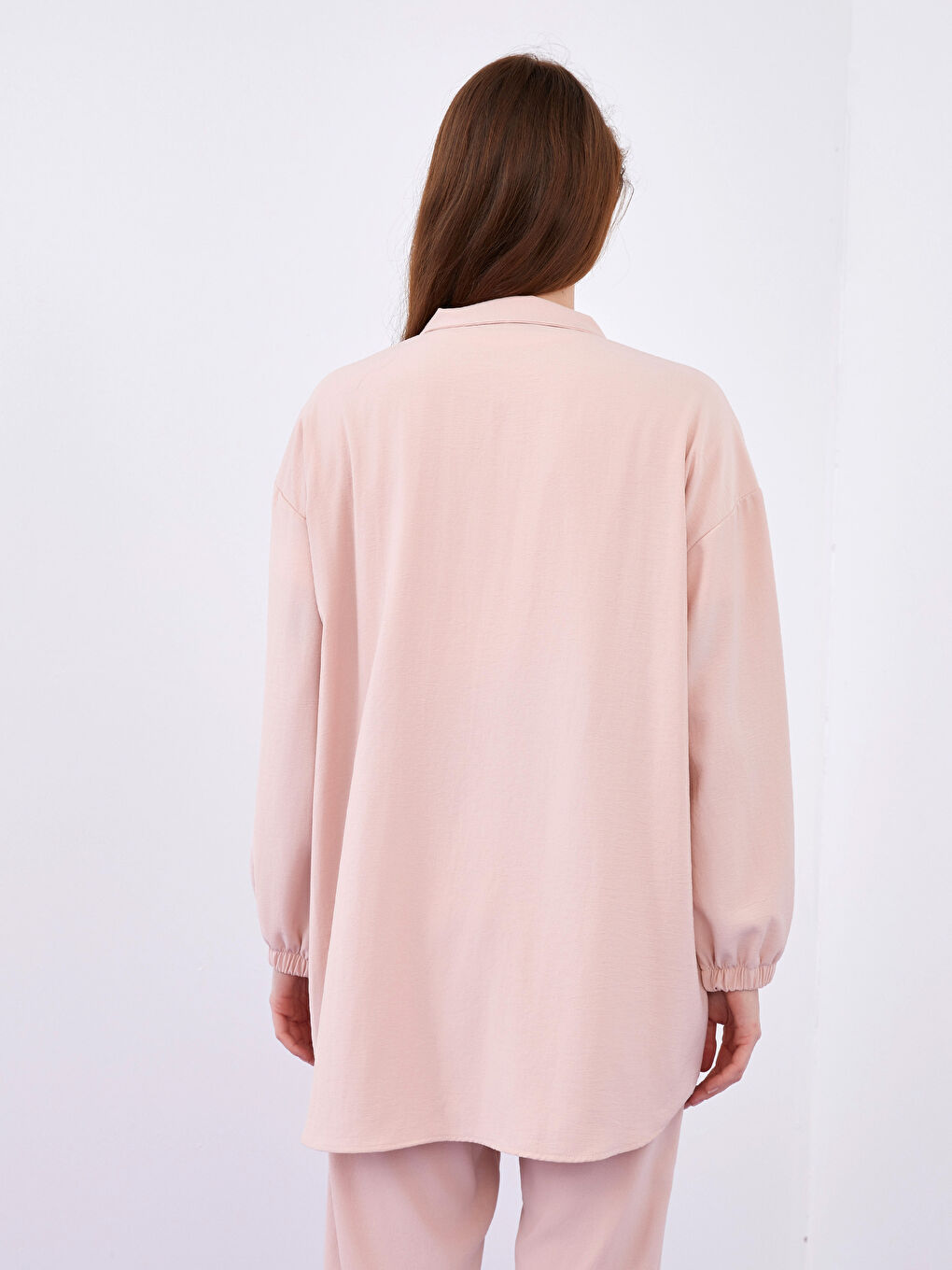 تونيك كم طويل سادة بياقة قمع للسيدات-2