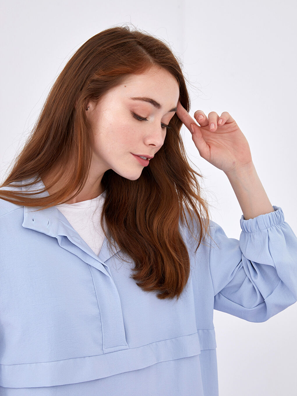 Funnel Neck Plain Long Sleeve Women's Tunic-2