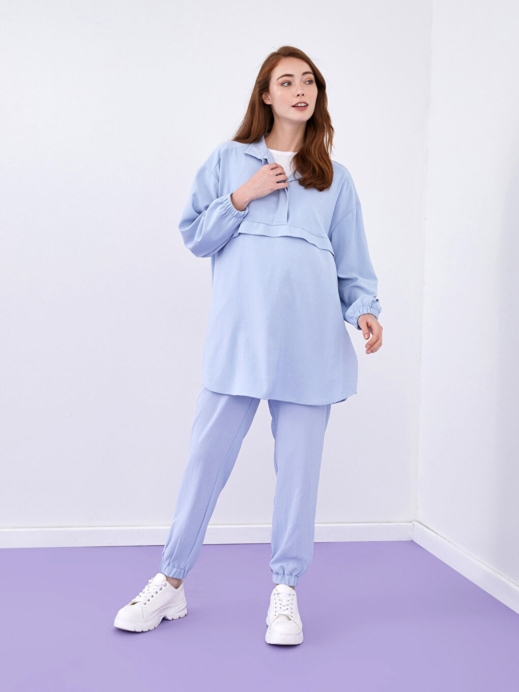 Funnel Neck Plain Long Sleeve Women's Tunic-3