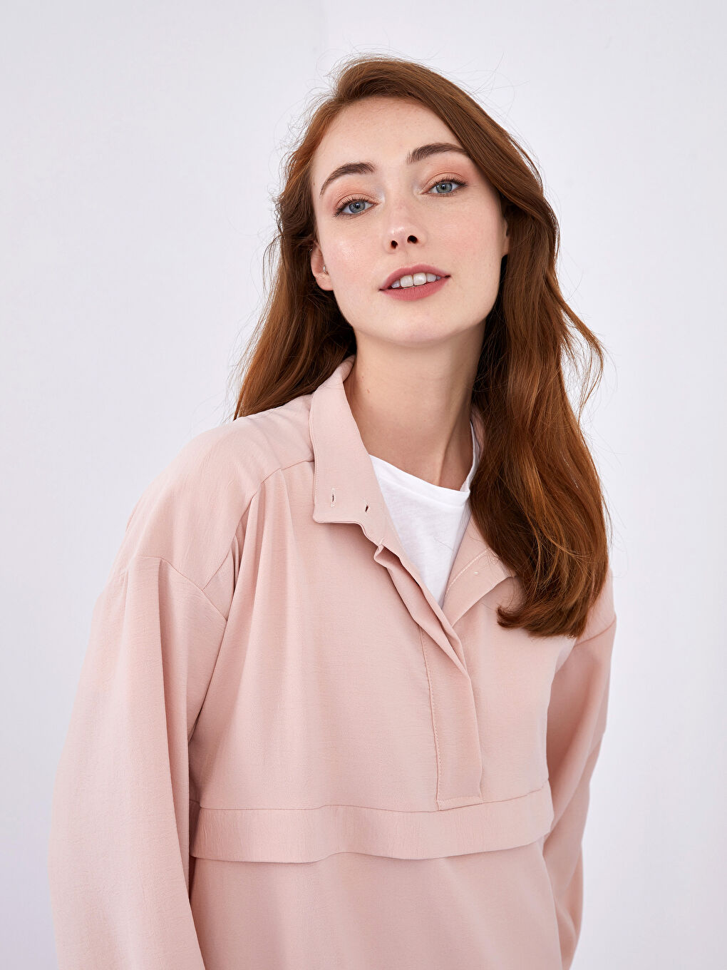 تونيك كم طويل سادة بياقة قمع للسيدات-4