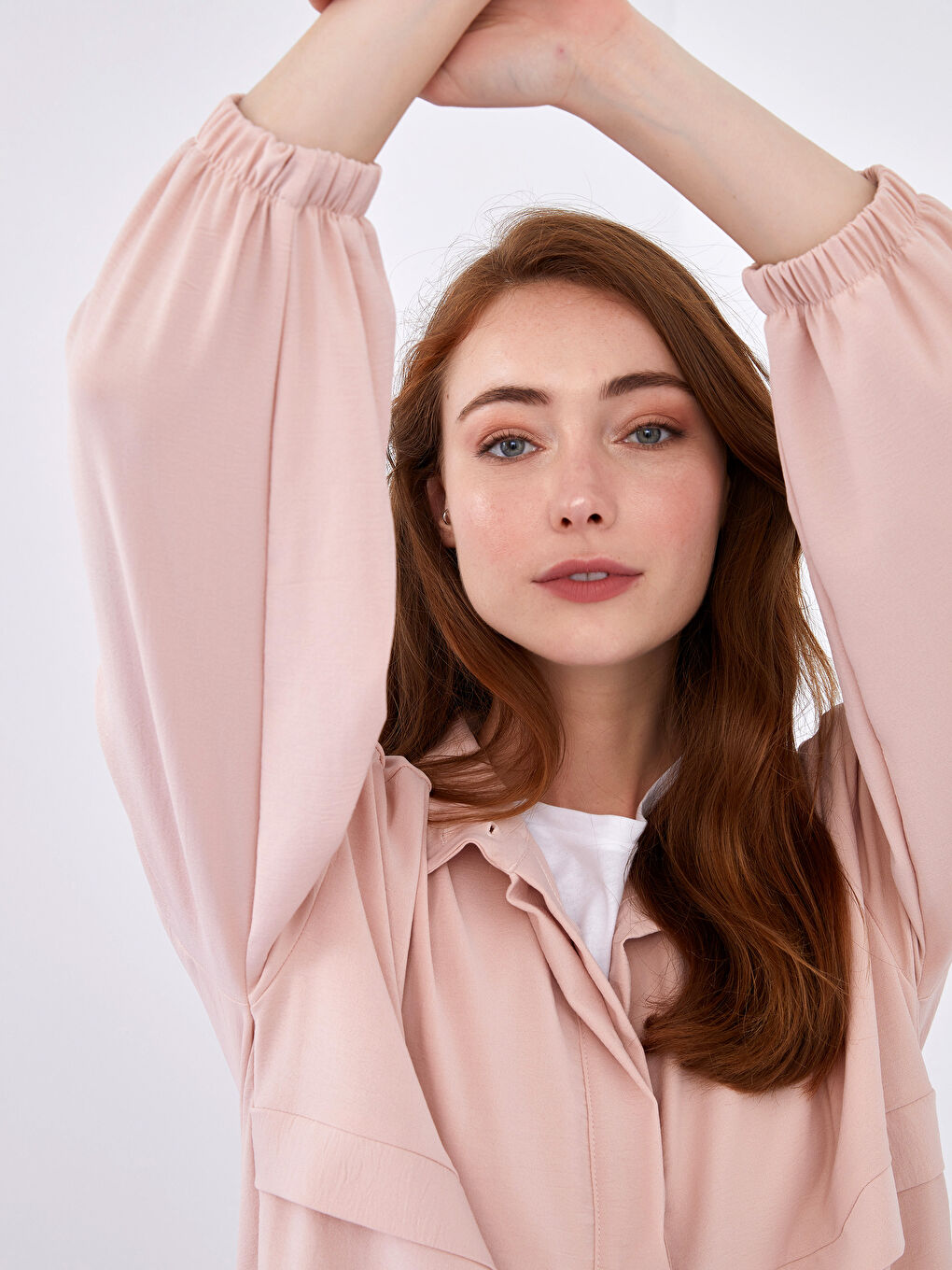 تونيك كم طويل سادة بياقة قمع للسيدات-5