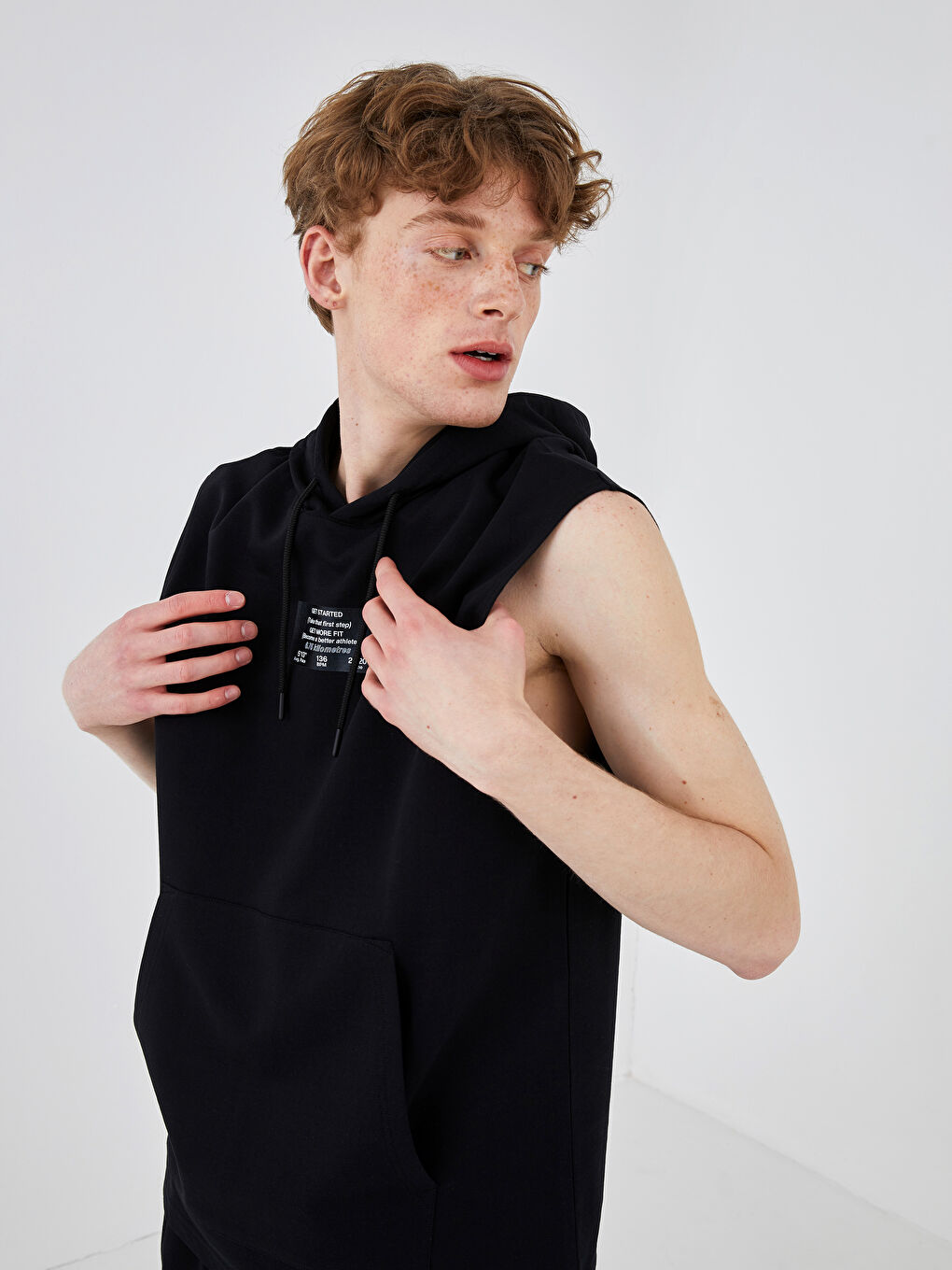 XSIDE ACTIVE Siyah Kapüşonlu Baskılı Erkek Aktif Spor Tişört - 8