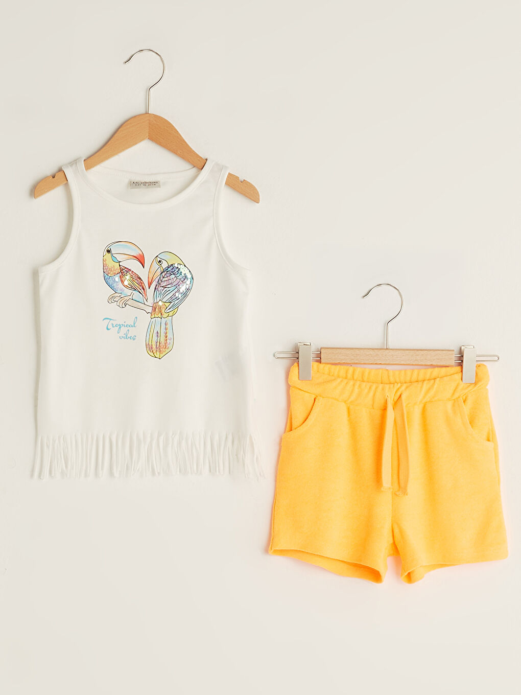 Ensemble Débardeur et Short Fille Imprimé à Sequins et Broderies Col Rond