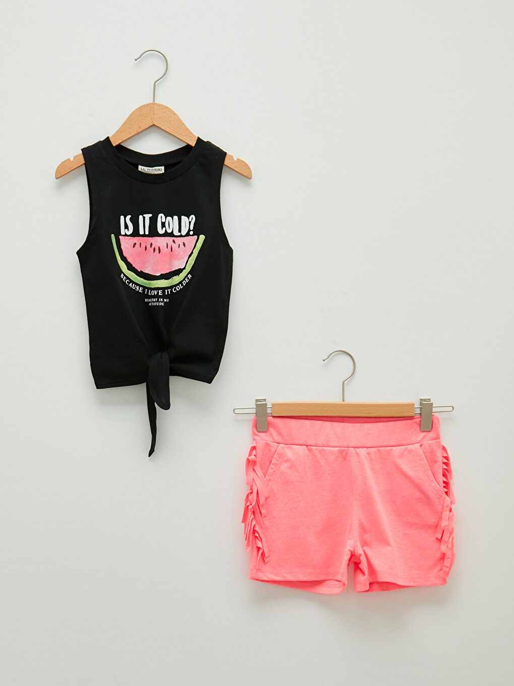 Crew Neck Printed Girl's Undershirt and Shorts