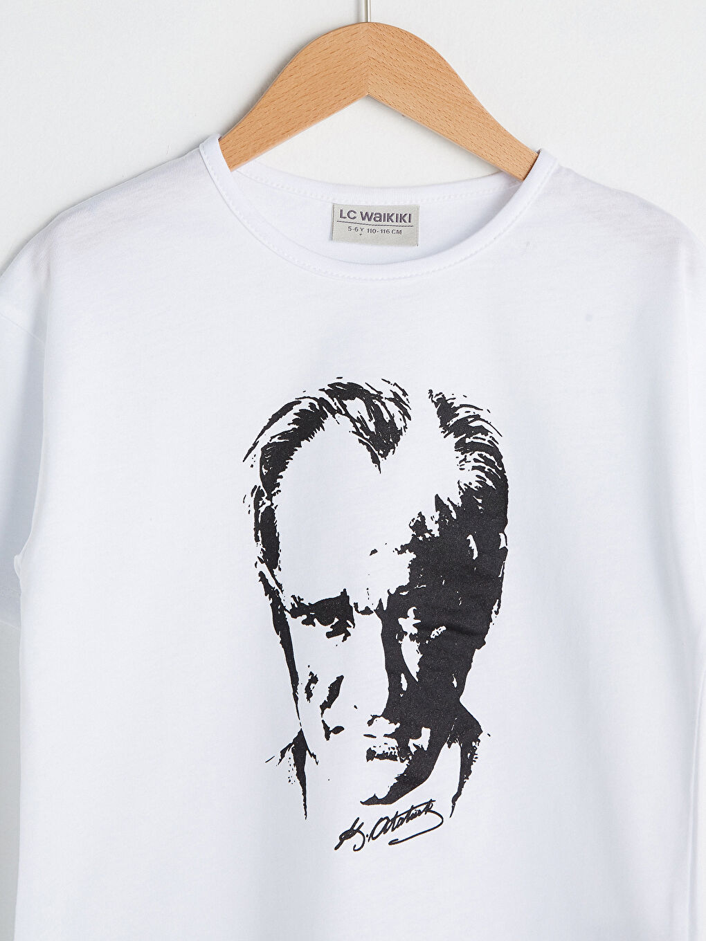 Beyaz Bisiklet Yaka Atatürk Baskılı Kısa Kollu Kız Çocuk Tişört-2
