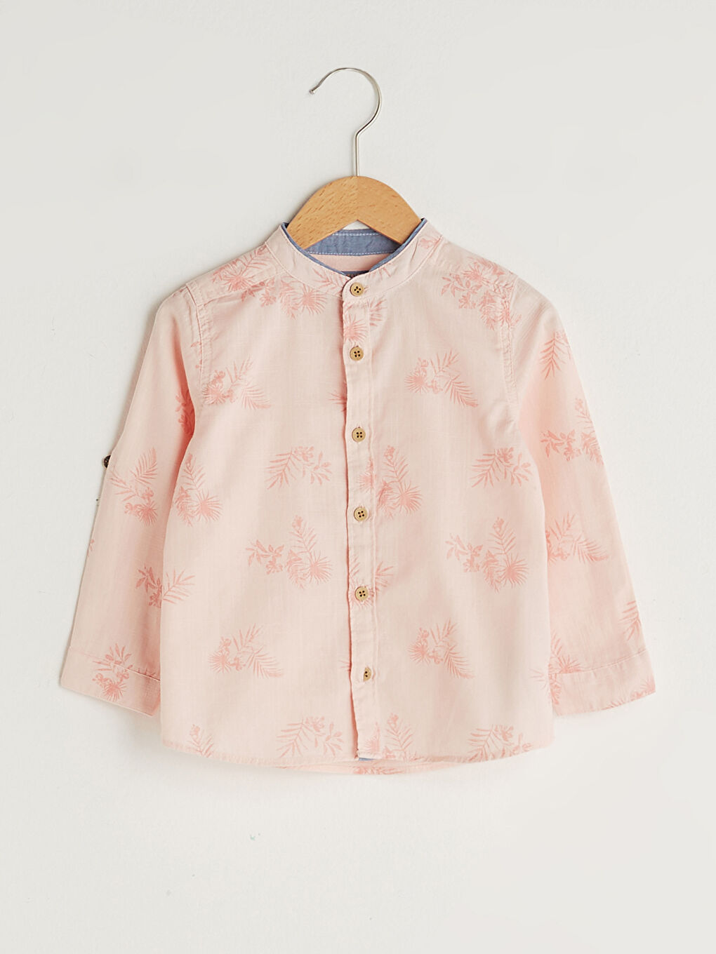 Pembe Hakim Yaka Uzun Kollu Desenli Pamuklu Erkek Bebek Gömlek