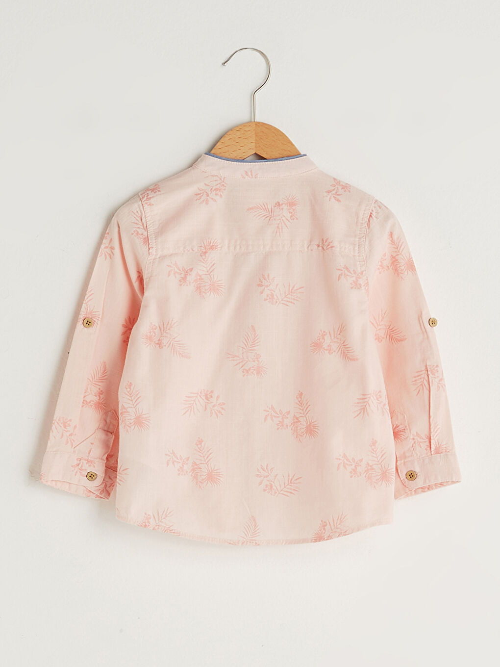 Pembe Hakim Yaka Uzun Kollu Desenli Pamuklu Erkek Bebek Gömlek-1
