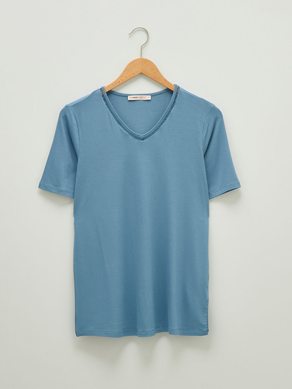 V Neck Embroidery Detailed Short Sleeve Women's Blouse-5