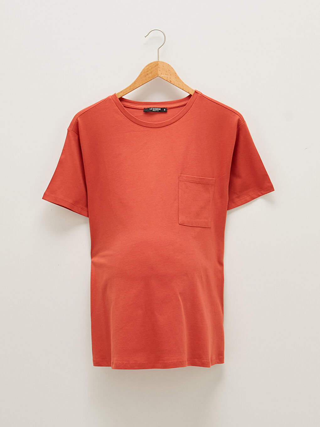 Turuncu Bisiklet Yaka Düz Kısa Kollu Hamile Tişört-4