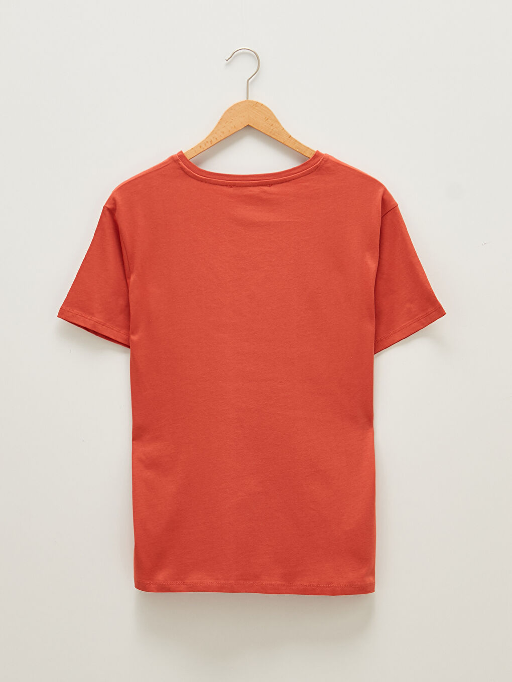 Turuncu Bisiklet Yaka Düz Kısa Kollu Hamile Tişört-5