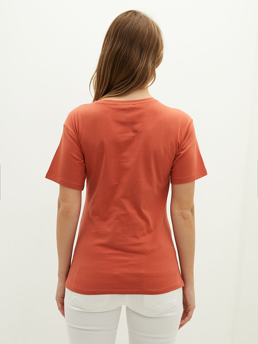 Turuncu Bisiklet Yaka Düz Kısa Kollu Hamile Tişört-2