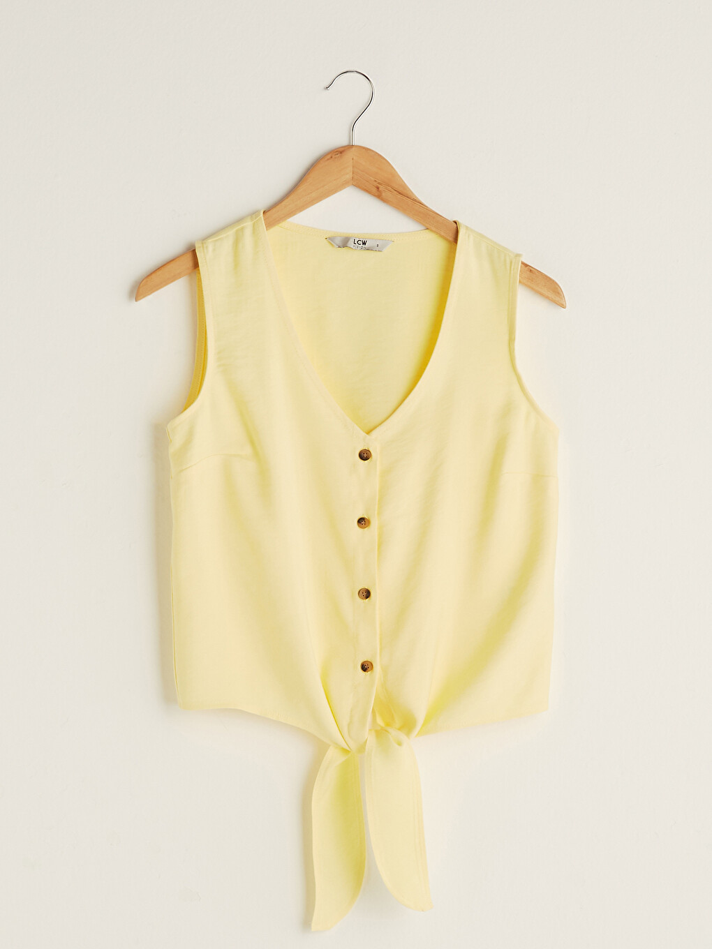 V-Neck Button Closure Straight Waist Tie Detail Women's Blouse-5