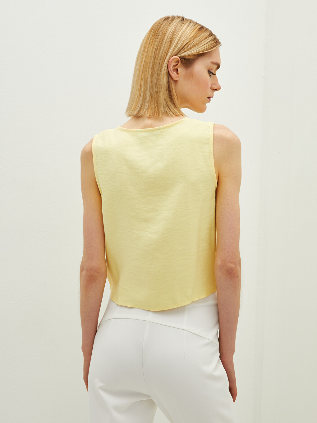 V-Neck Button Closure Straight Waist Tie Detail Women's Blouse-3