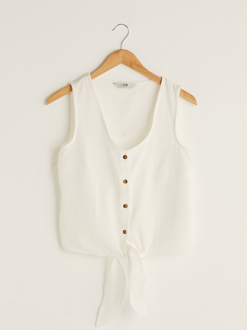 Blouse Pour Femmes En Tissu Froissé Court Boutonné À Détails Noués Et Encolure En V-5