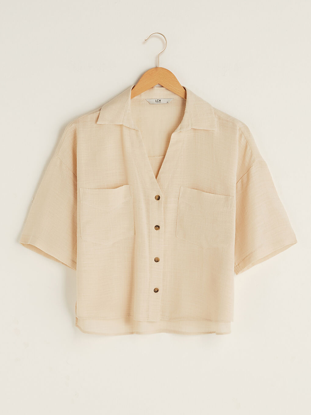 Pocket Detailed Front Buttoned Short Sleeve Women's Shirt-5