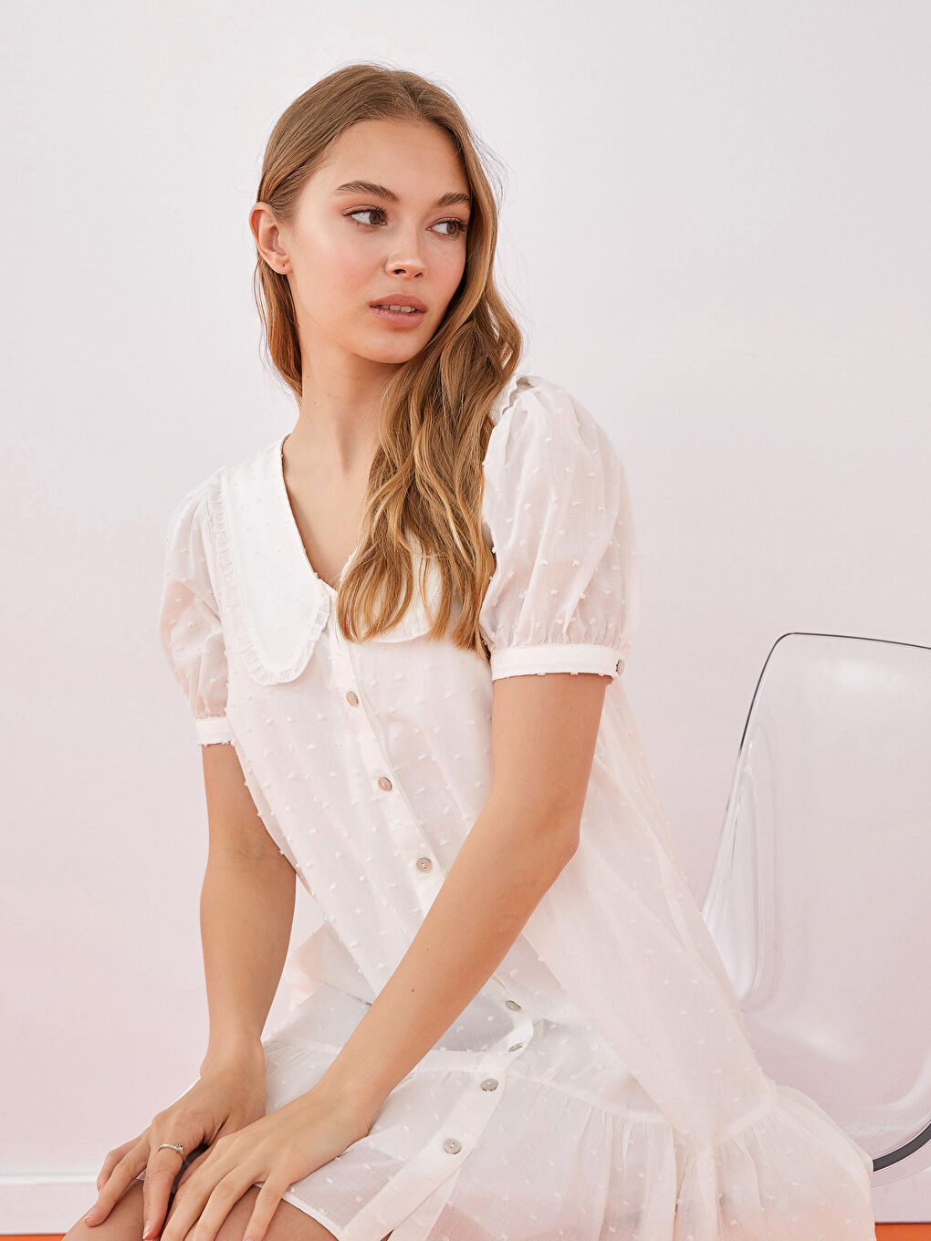 Robe Femme Tissu Tissé Imprimé Manches Courtes Col Claudine-3