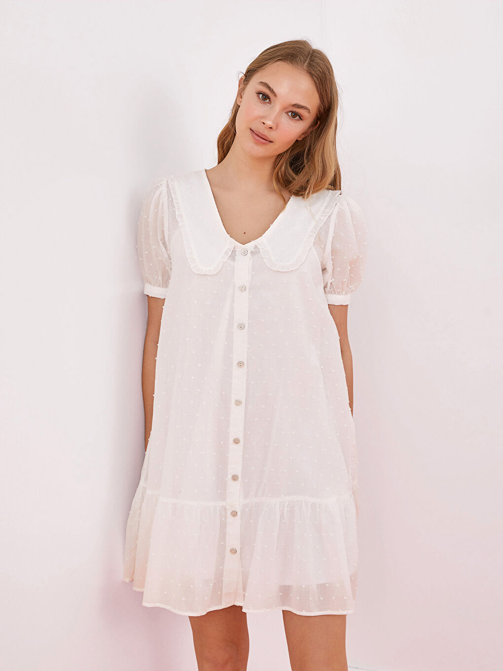 Robe Femme Tissu Tissé Imprimé Manches Courtes Col Claudine-4