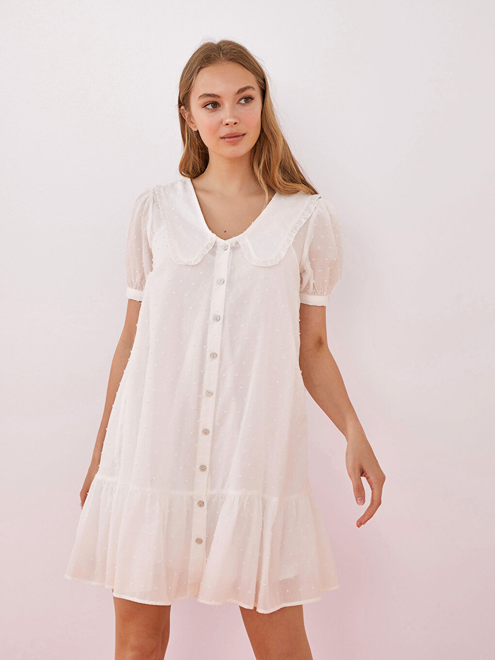 Robe Femme Tissu Tissé Imprimé Manches Courtes Col Claudine-7