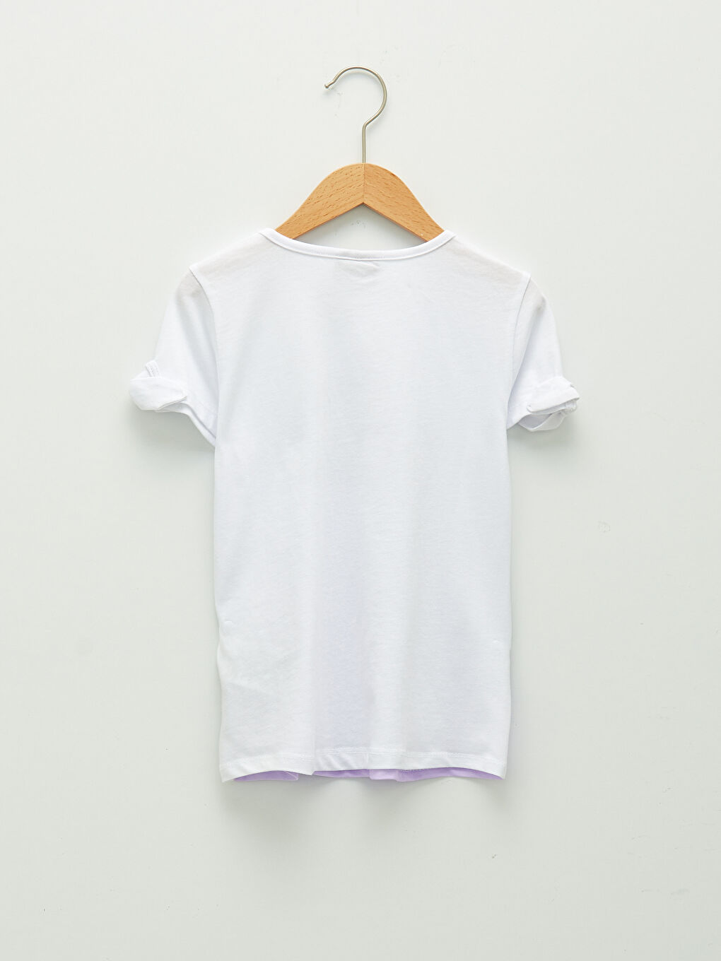 Beyaz Bisiklet Yaka Baskılı Kısa Kollu Kız Çocuk Tişört-1