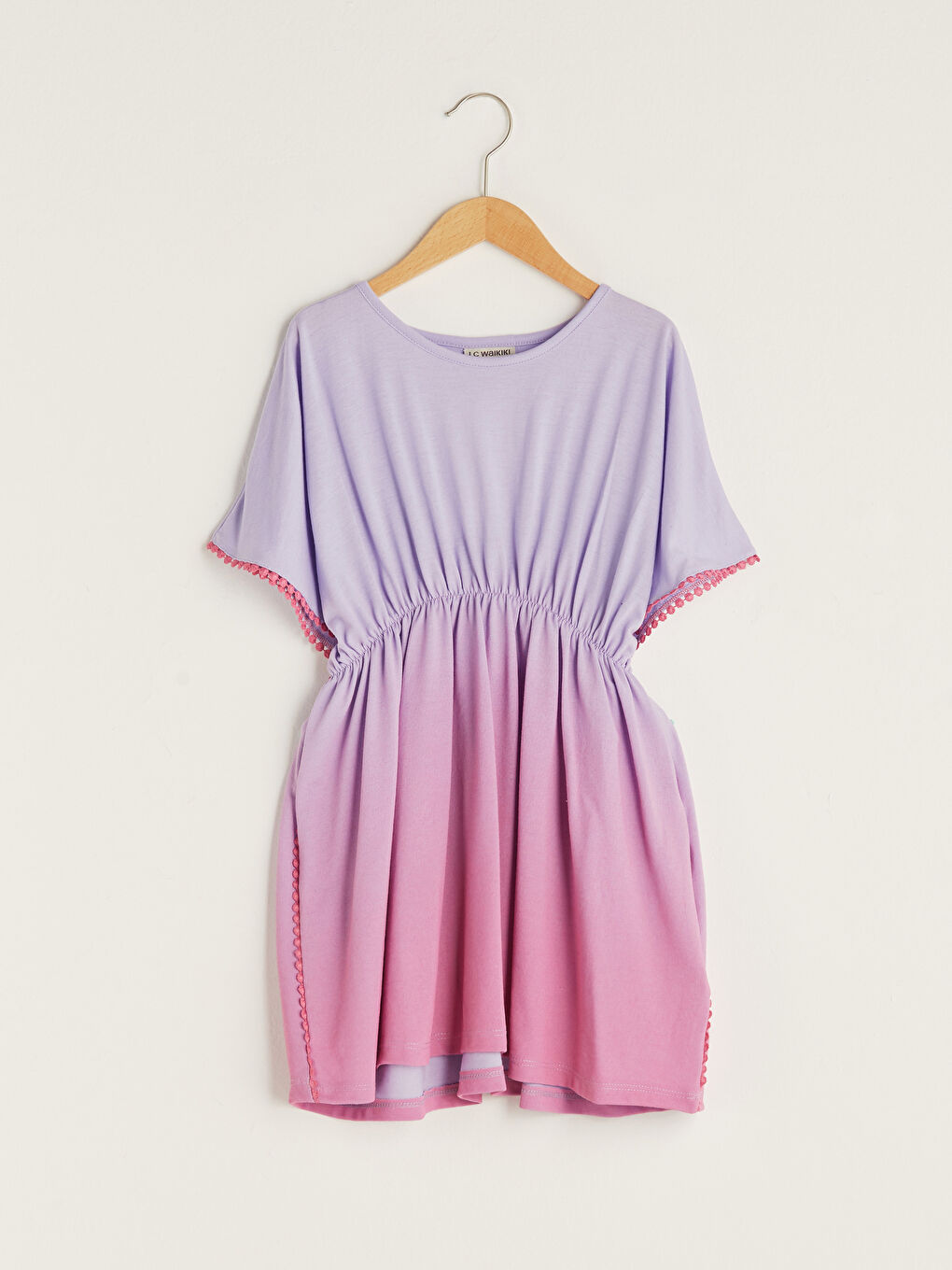 Lila Bisiklet Yaka Basic Kısa Kollu Kız Çocuk Bluz