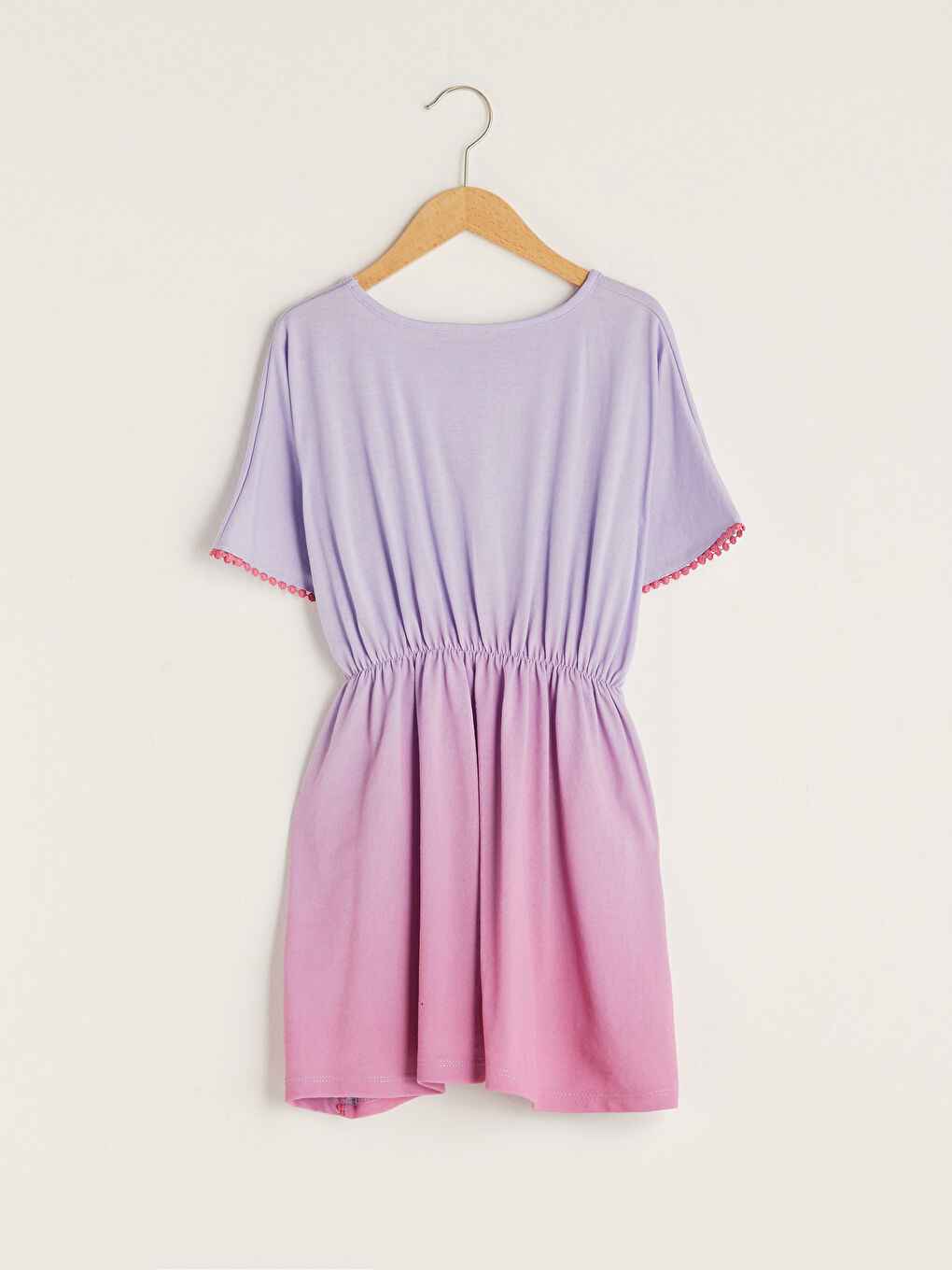 Lila Bisiklet Yaka Basic Kısa Kollu Kız Çocuk Bluz-1