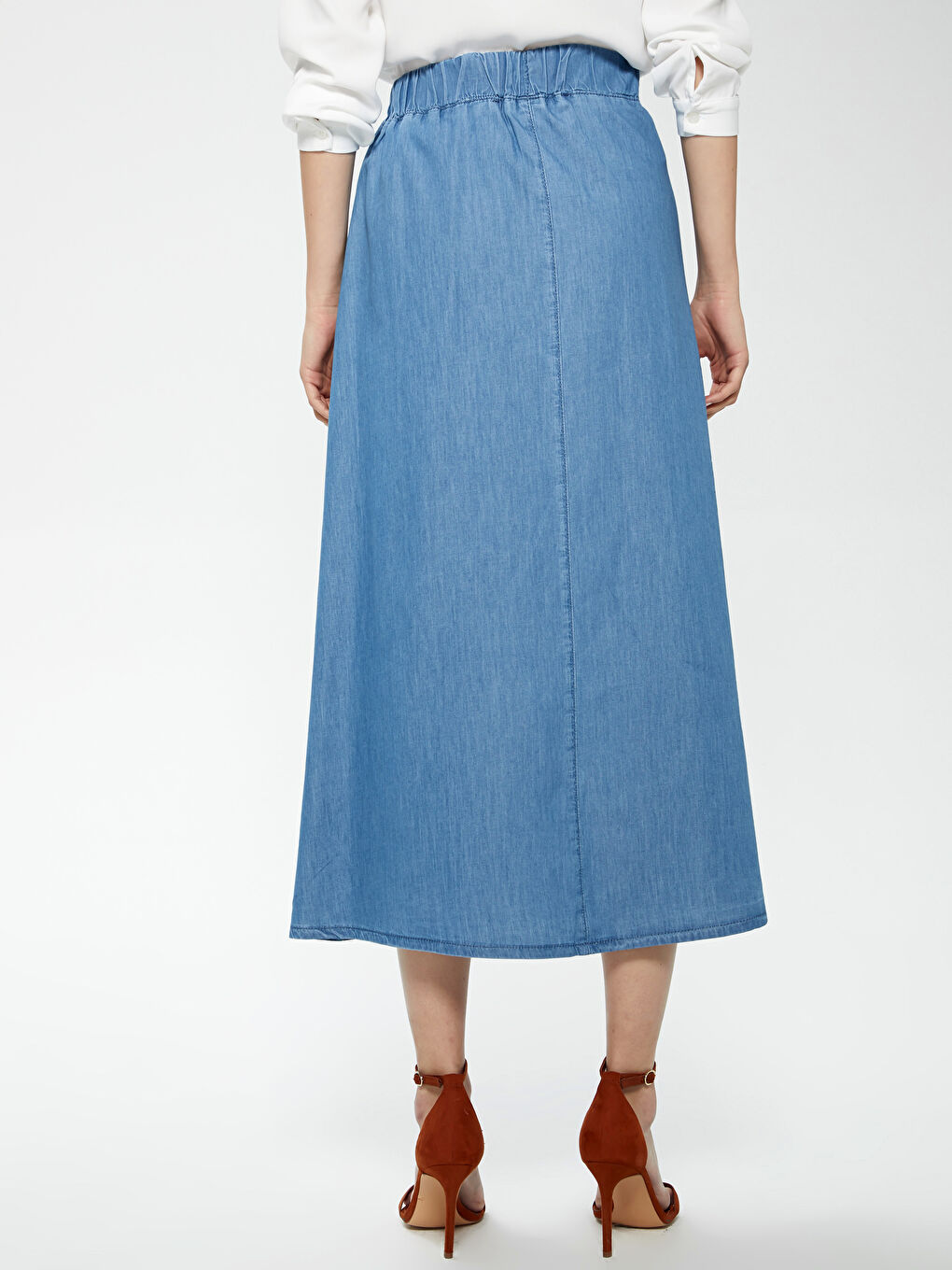 Elastic Waist A-Cut Pocket Detailed Women's Jean Skirt-3