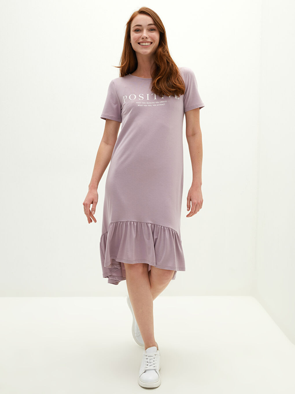 LCWAIKIKI Classic Crew Neck Printed Short Sleeve A-cut Women's Dress -S1J337Z8-GCW
