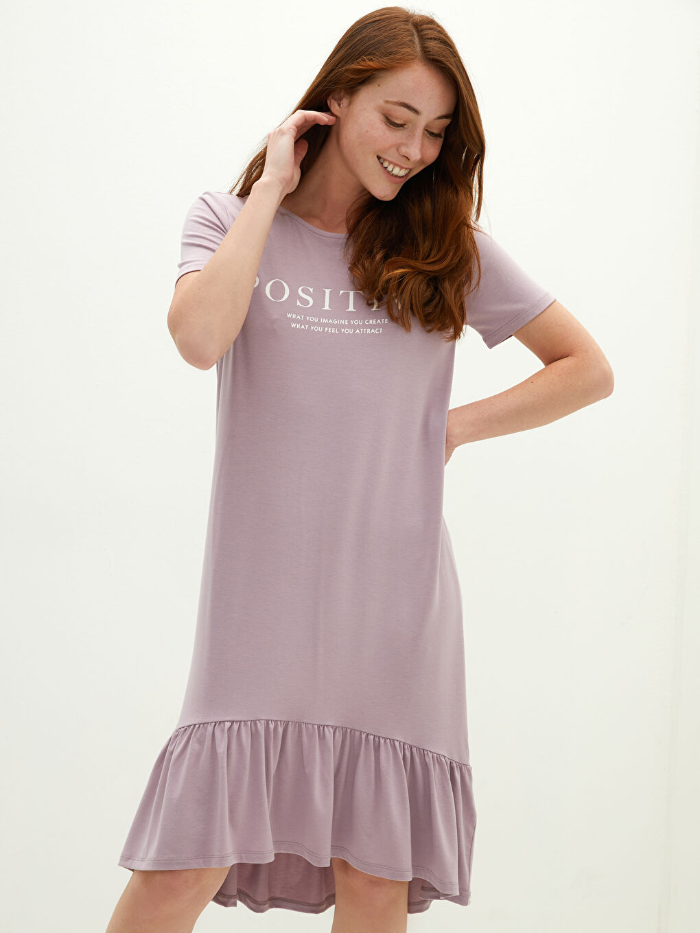 LCWAIKIKI Classic Crew Neck Printed Short Sleeve A-cut Women's Dress -S1J337Z8-GCW