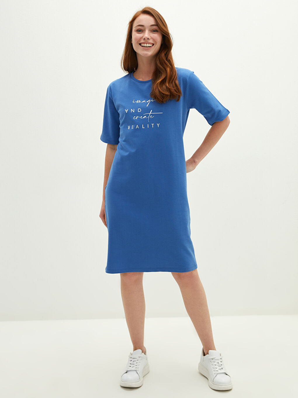 Crew Neck Printed Short Sleeve Cotton Women's Dress