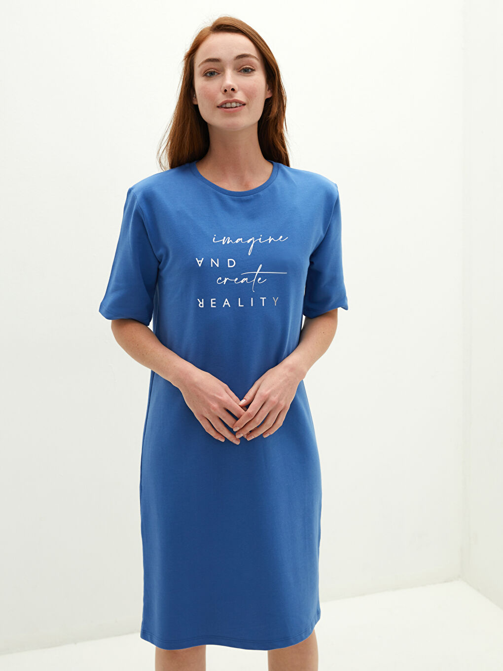 Crew Neck Printed Short Sleeve Cotton Women's Dress-4