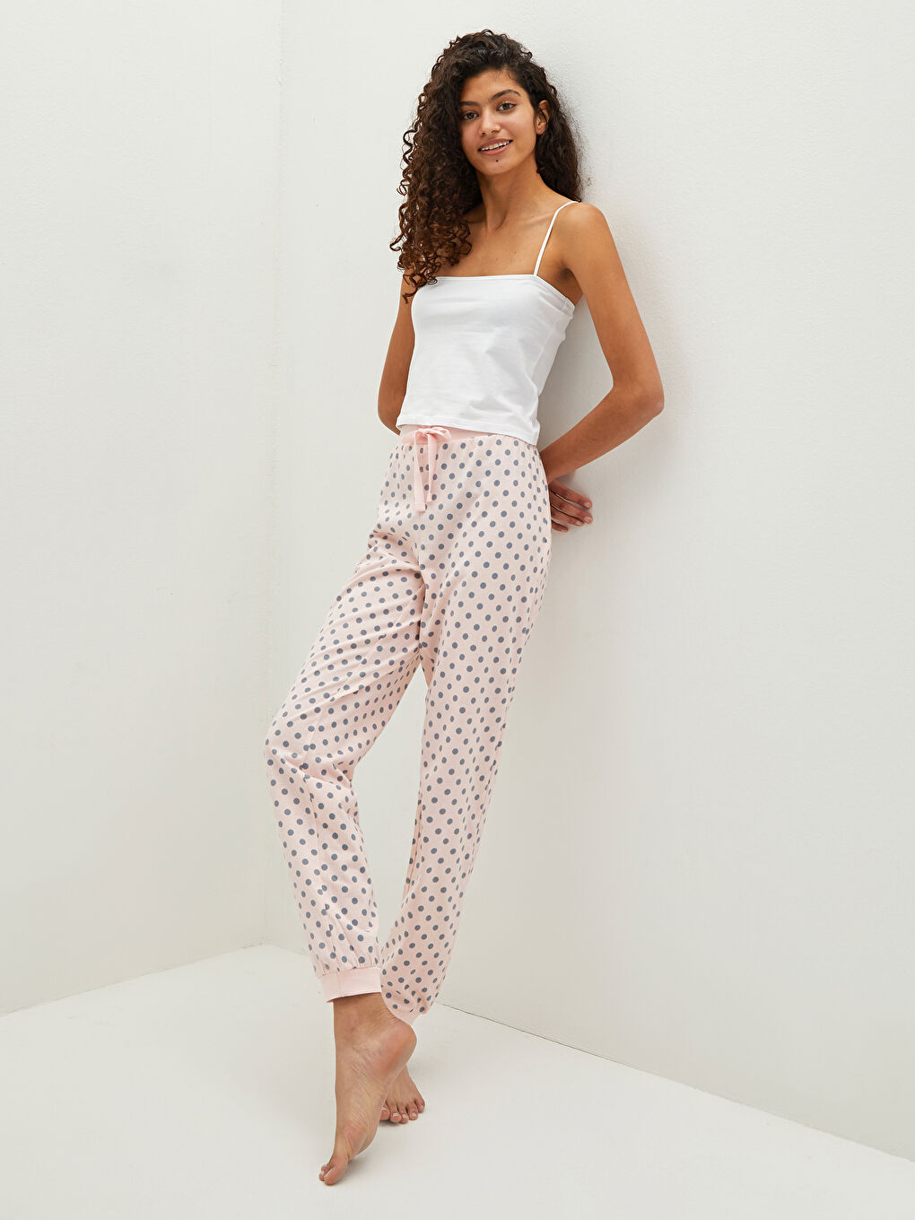 Bas de pyjama en coton à pois à taille élastique pour Femmes-1
