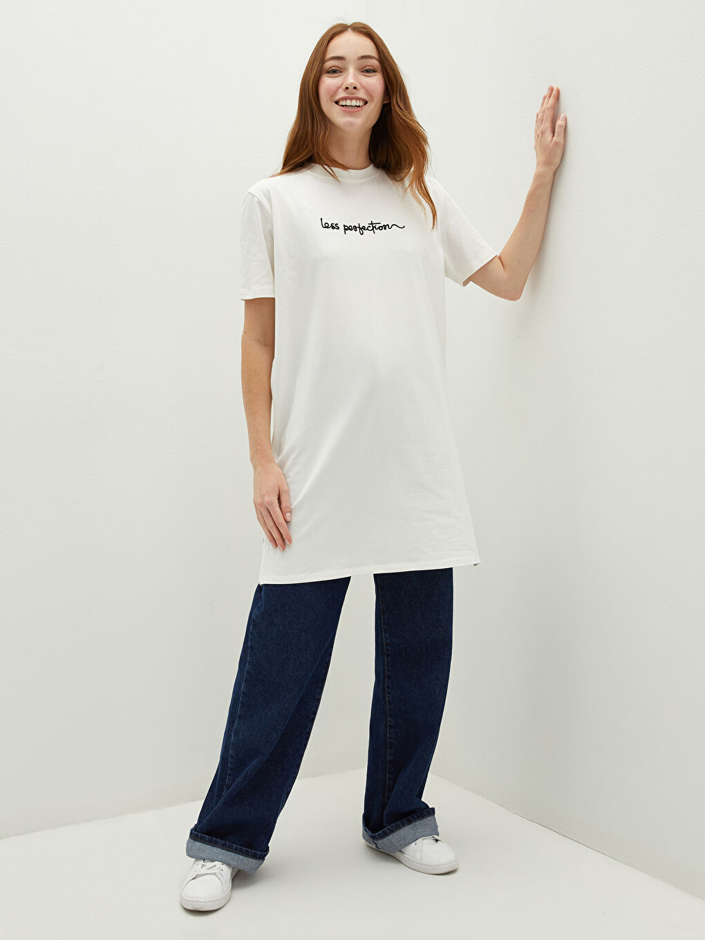 Crew Neck Embroidered Short Sleeve Cotton Women's Tunic-2