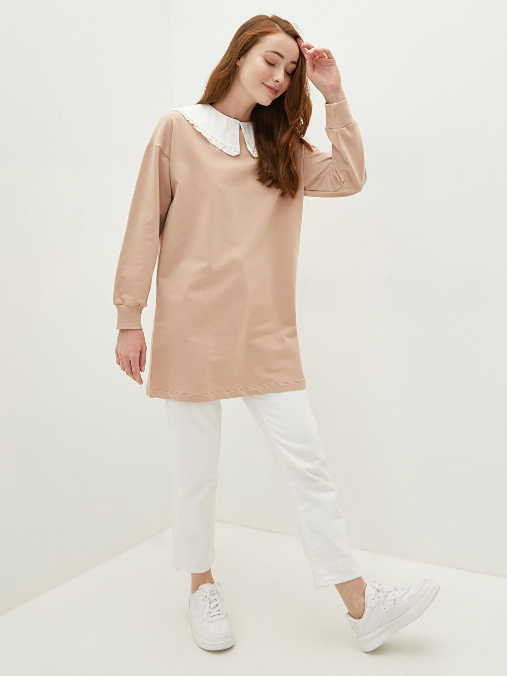 Tunică tip hanorac pentru Femei cu Guler Baby, Mânecă Lungă, Croială Dreaptă-1