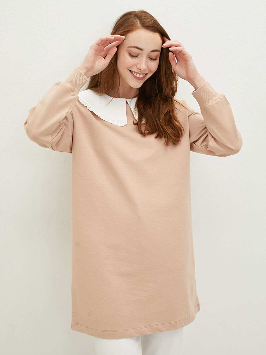 Tunică tip hanorac pentru Femei cu Guler Baby, Mânecă Lungă, Croială Dreaptă-4