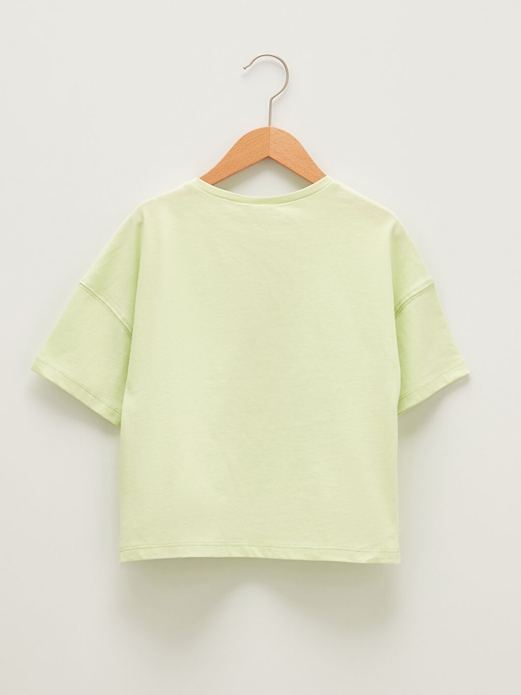 Yeşil Bisiklet Yaka Baskılı Kısa Kollu Pamuklu Kız Çocuk Tişört ve Mama Kabı-1