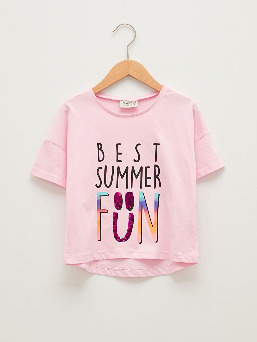 Футболка с круглым вырезом, с принтом, с коротким рукавом, для девочек-1