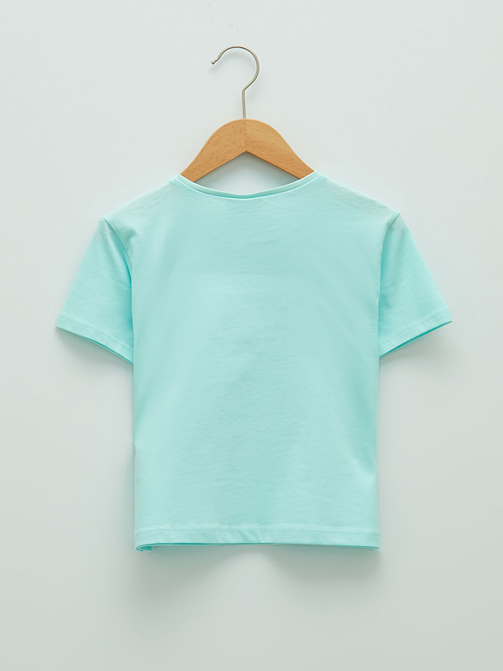 Turkuaz Bisiklet Yaka Baskılı Kısa Kollu Pamuklu Kız Çocuk Tişört-1