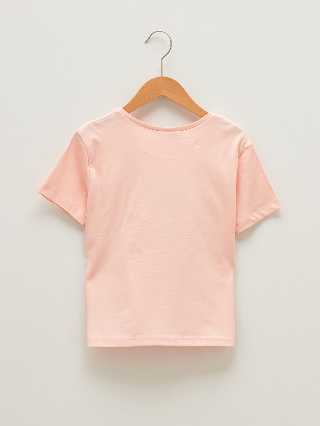 Pembe Bisiklet Yaka Baskılı Pul İşlemeli Kısa Kollu Pamuklu Kız Çocuk Tişört-1
