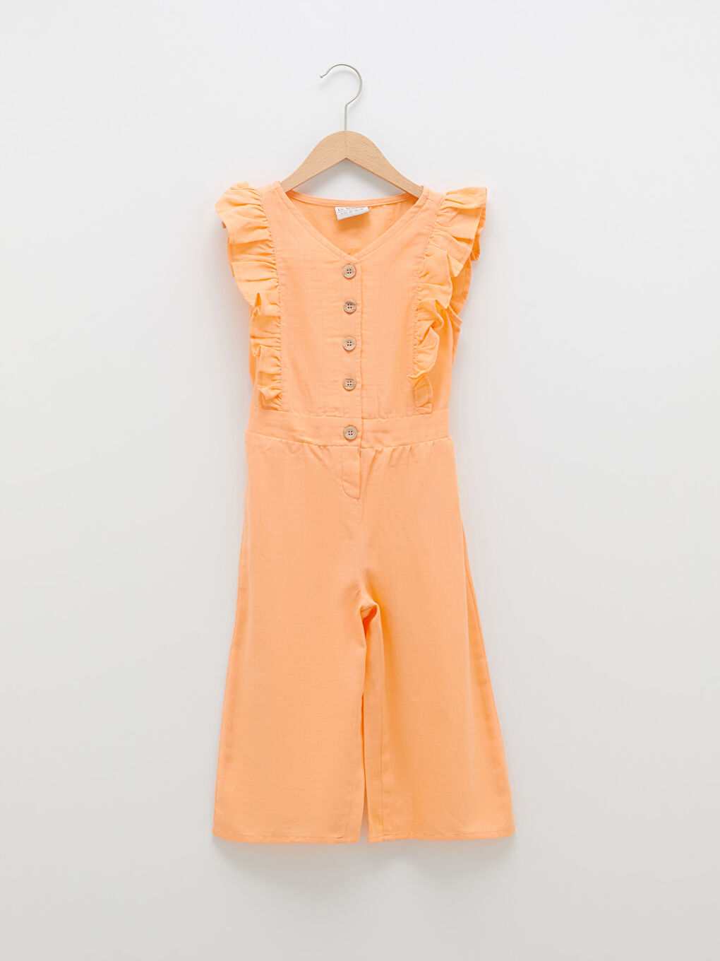 Combinaison Fille Basique à Volants et Encolure en V en Popeline-1