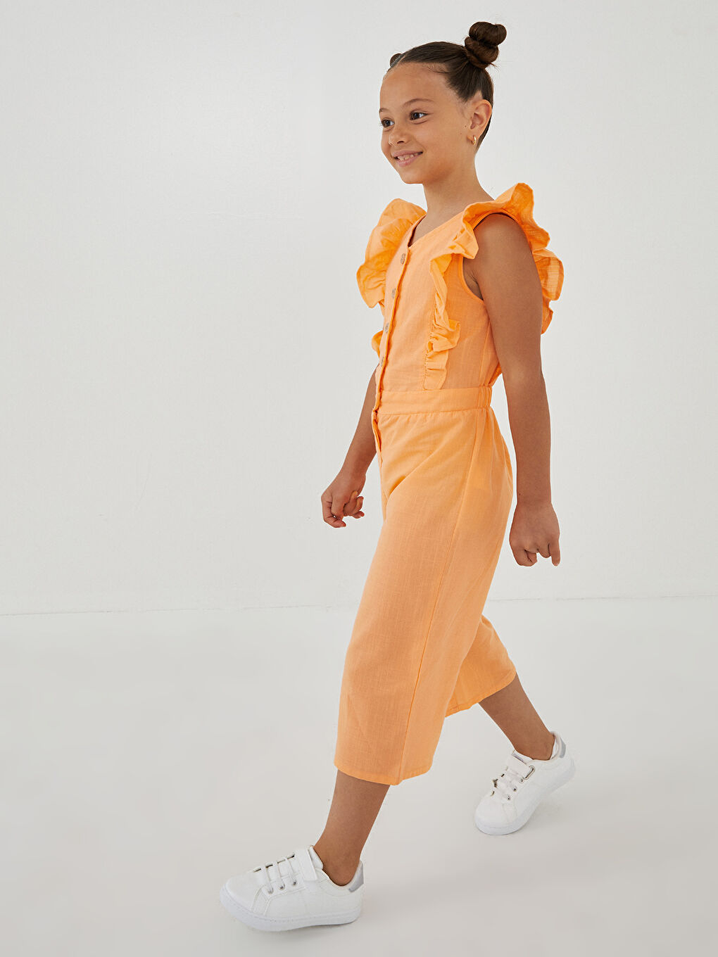 Combinaison Fille Basique à Volants et Encolure en V en Popeline-5