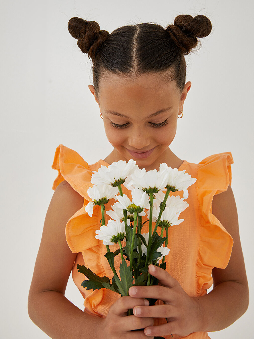 Combinaison Fille Basique à Volants et Encolure en V en Popeline-6